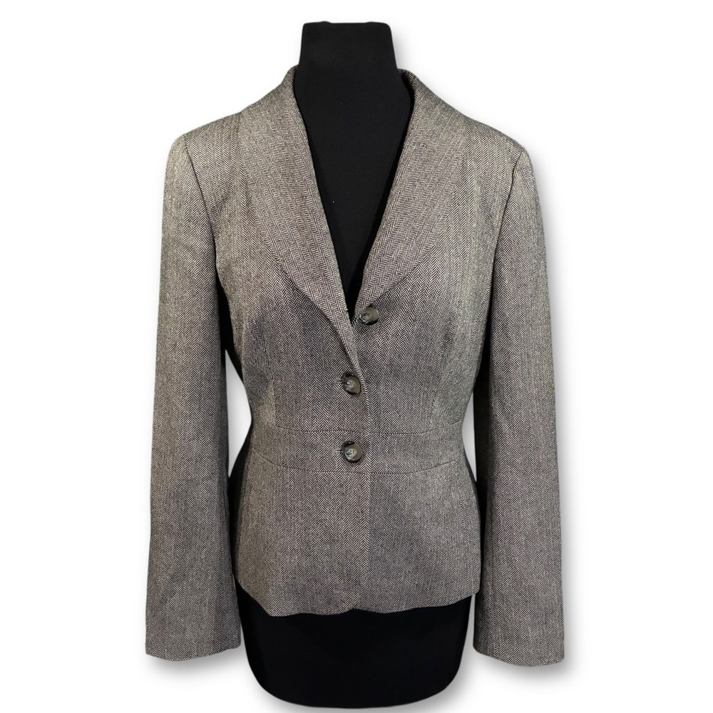 EUC LOFT Wool Herringbone Blazer Jacket Women's 6 Gray Office Career